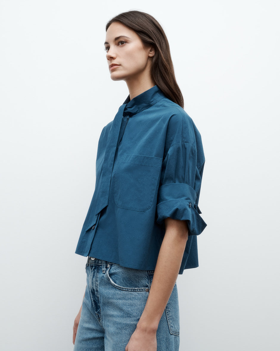 TWP Blue wing teal Next Ex Shirt with Tie in Superfine Cotton view 5