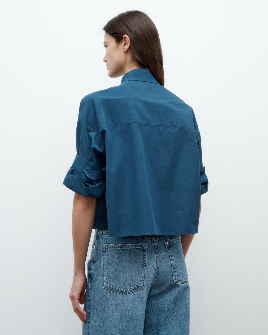 TWP Blue wing teal Next Ex Shirt with Tie in Superfine Cotton view 6