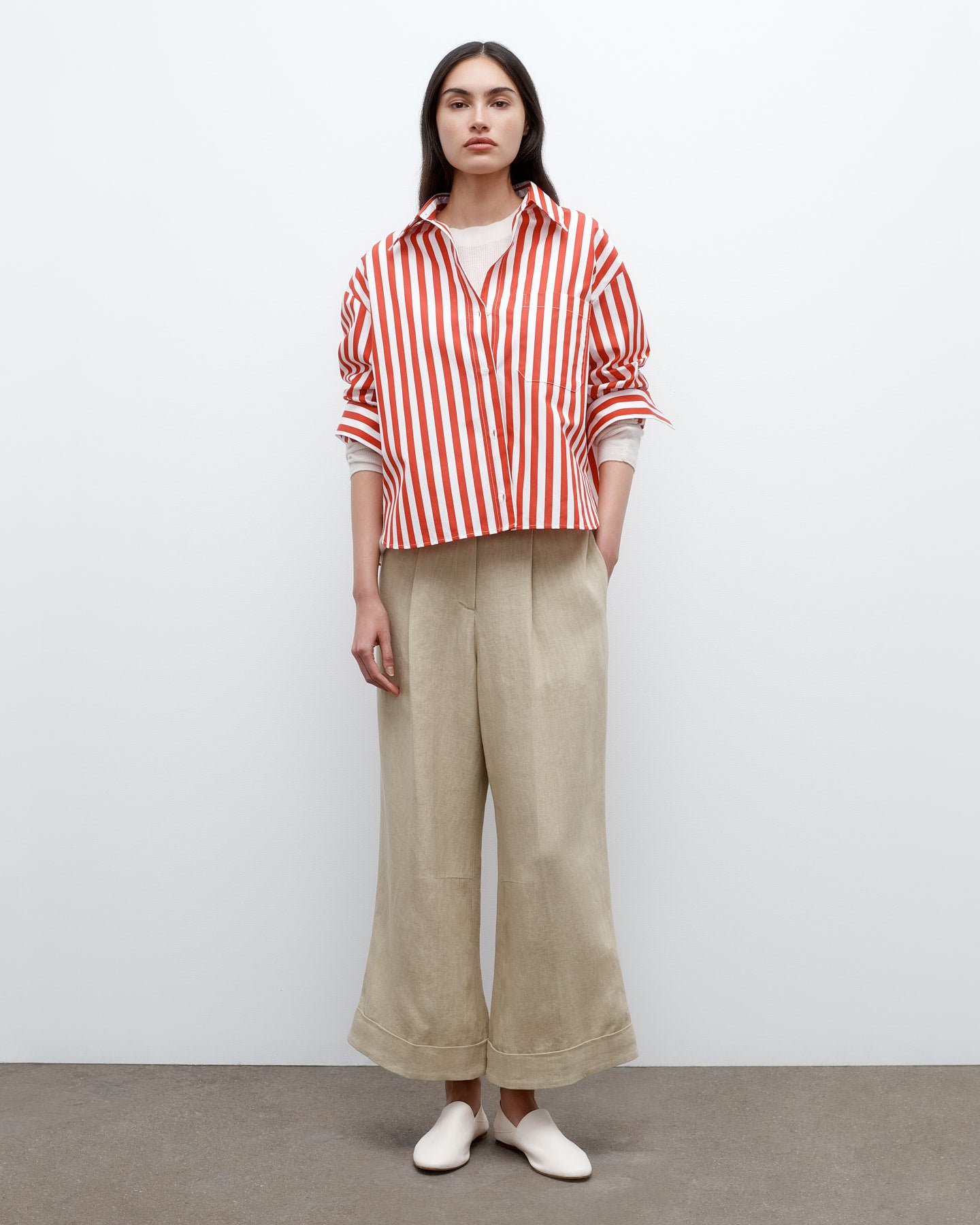 TWP Red / white J.D. Shirt in Boardwalk Cotton Stripe view 5