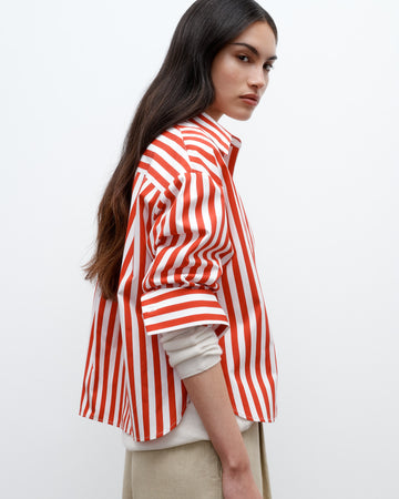 TWP Red / white J.D. Shirt in Boardwalk Cotton Stripe view 2