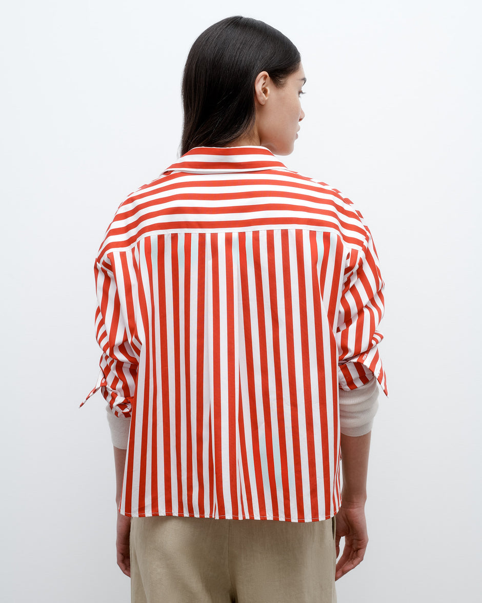 TWP Red / white J.D. Shirt in Boardwalk Cotton Stripe view 3