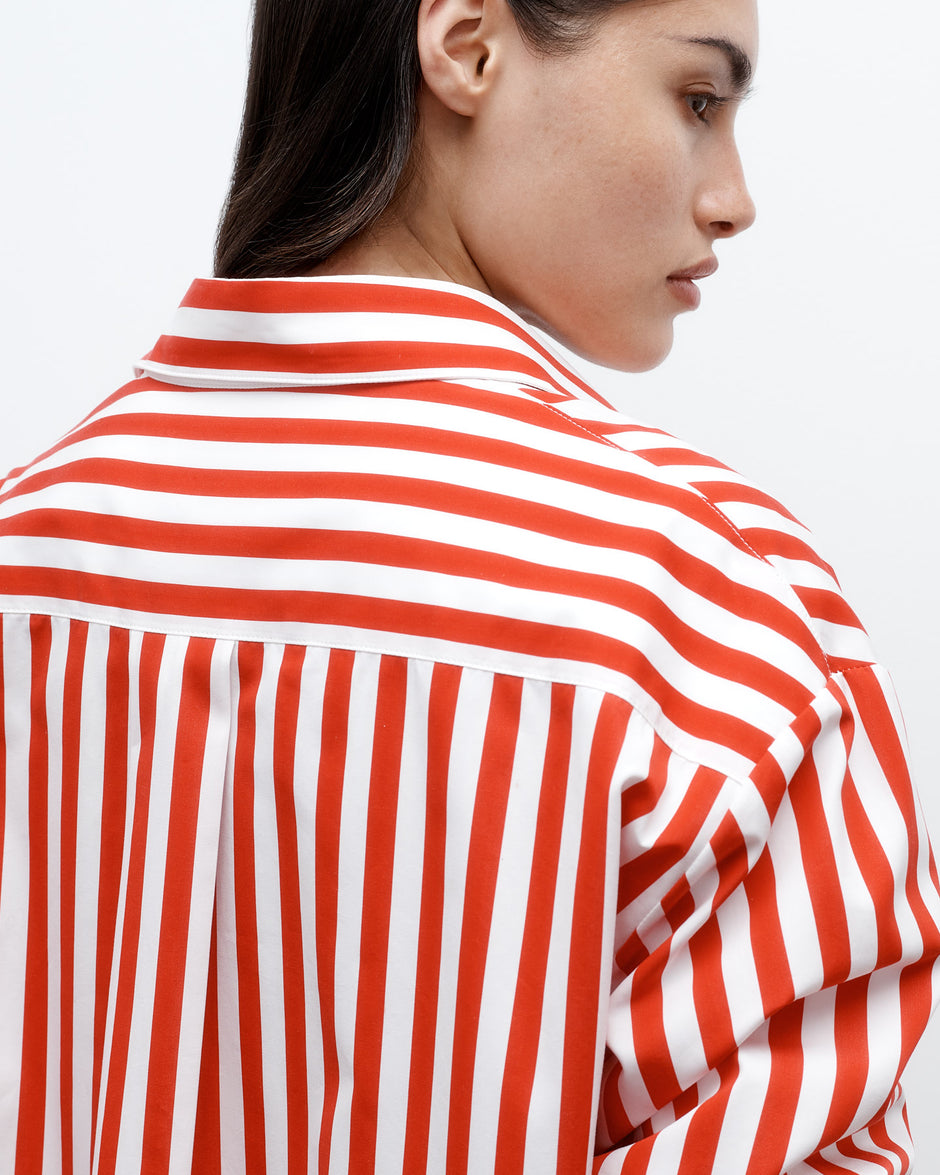 TWP Red / white J.D. Shirt in Boardwalk Cotton Stripe view 4