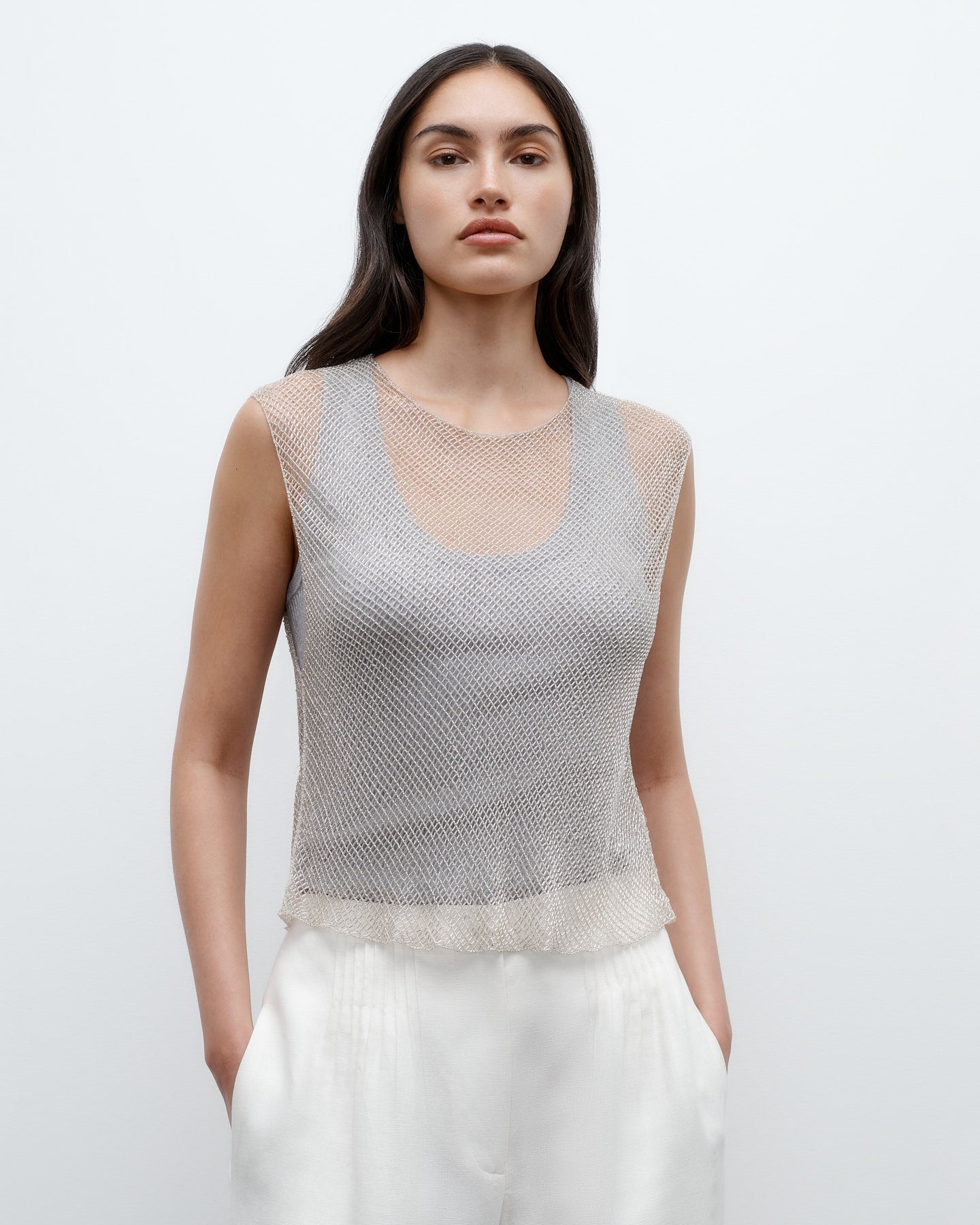 TWP Silver Chloe Top in Cross Hatch Beading view 2