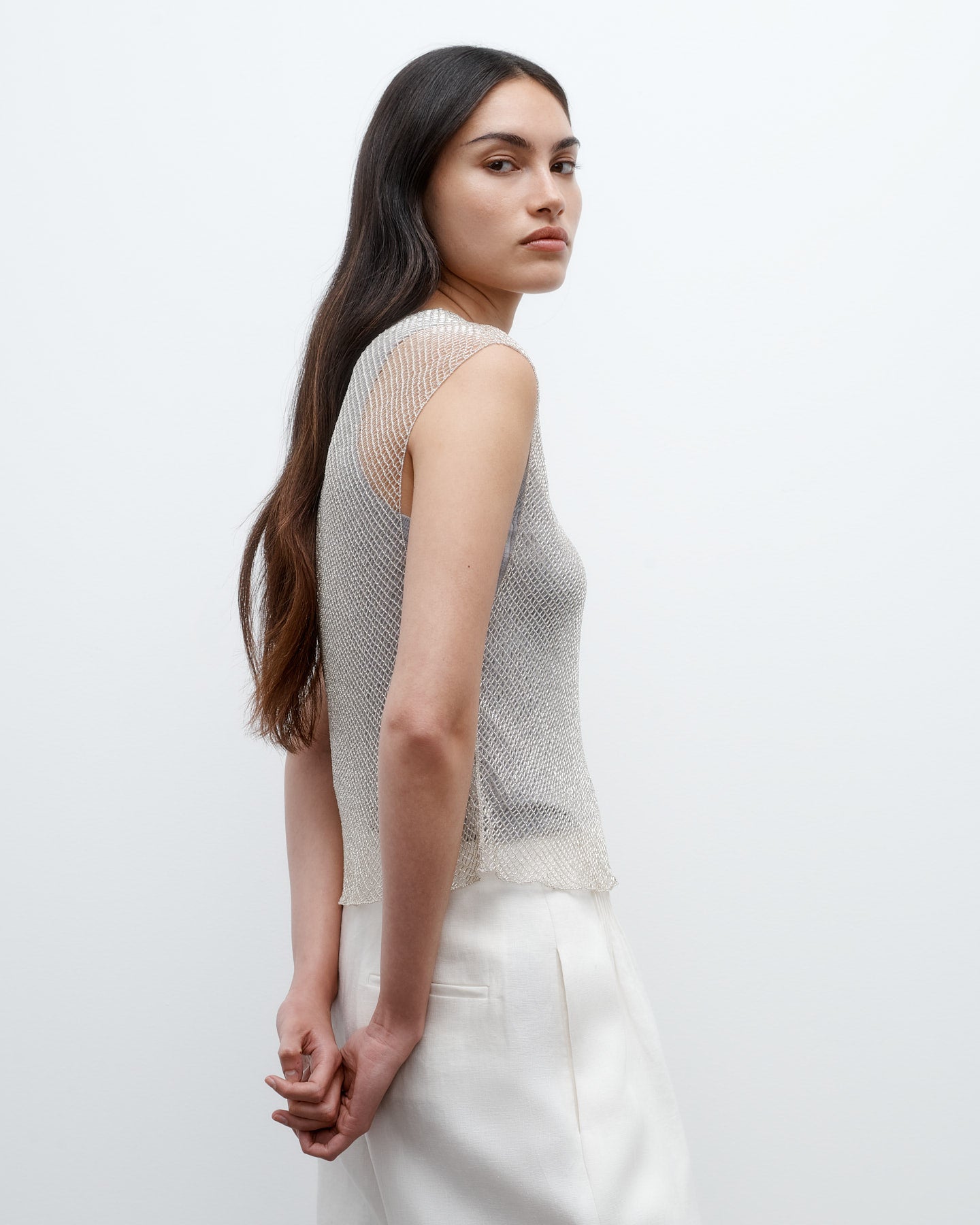 TWP Silver Chloe Top in Cross Hatch Beading view 4