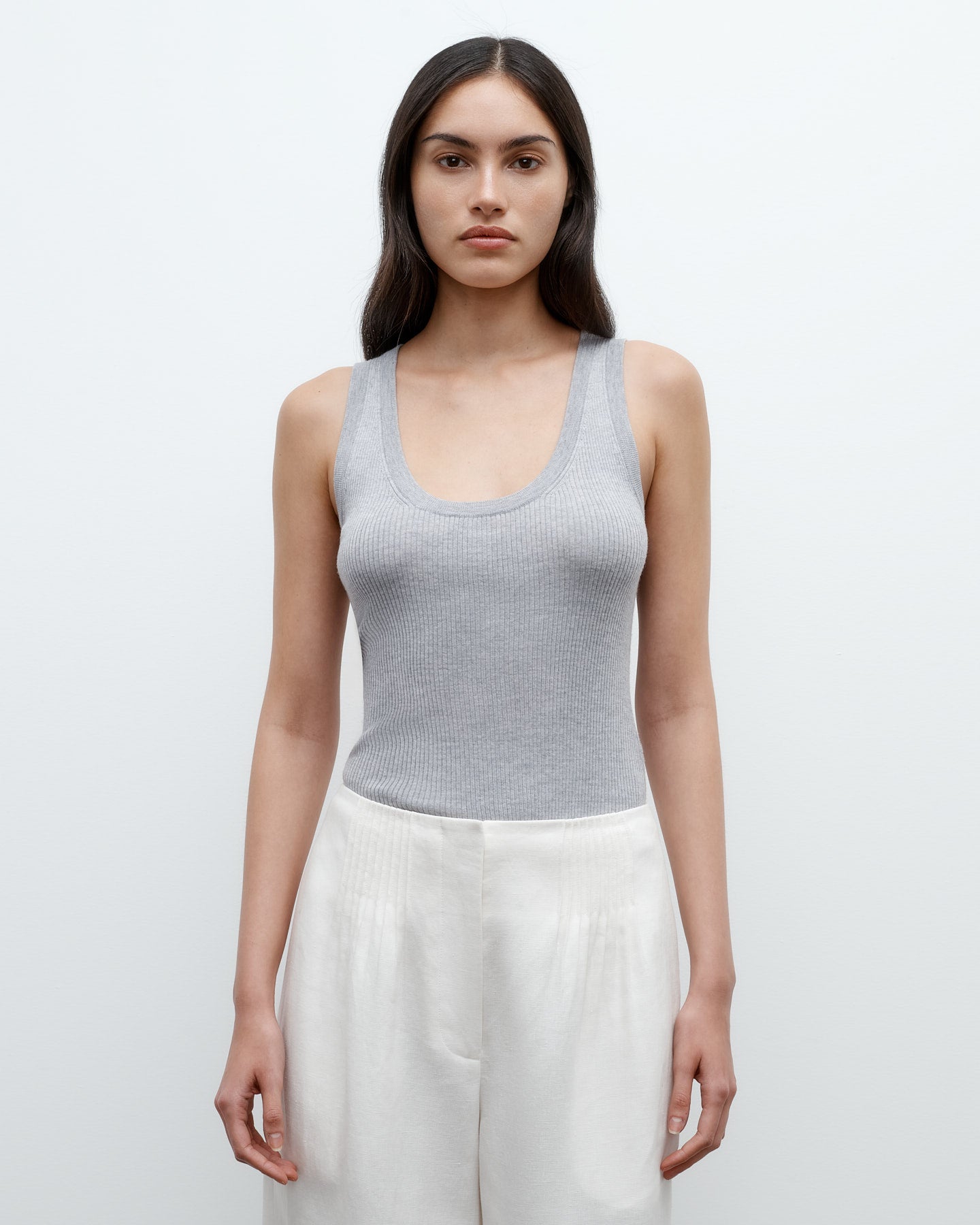 TWP Light heather grey Knit Tank in wool view 3