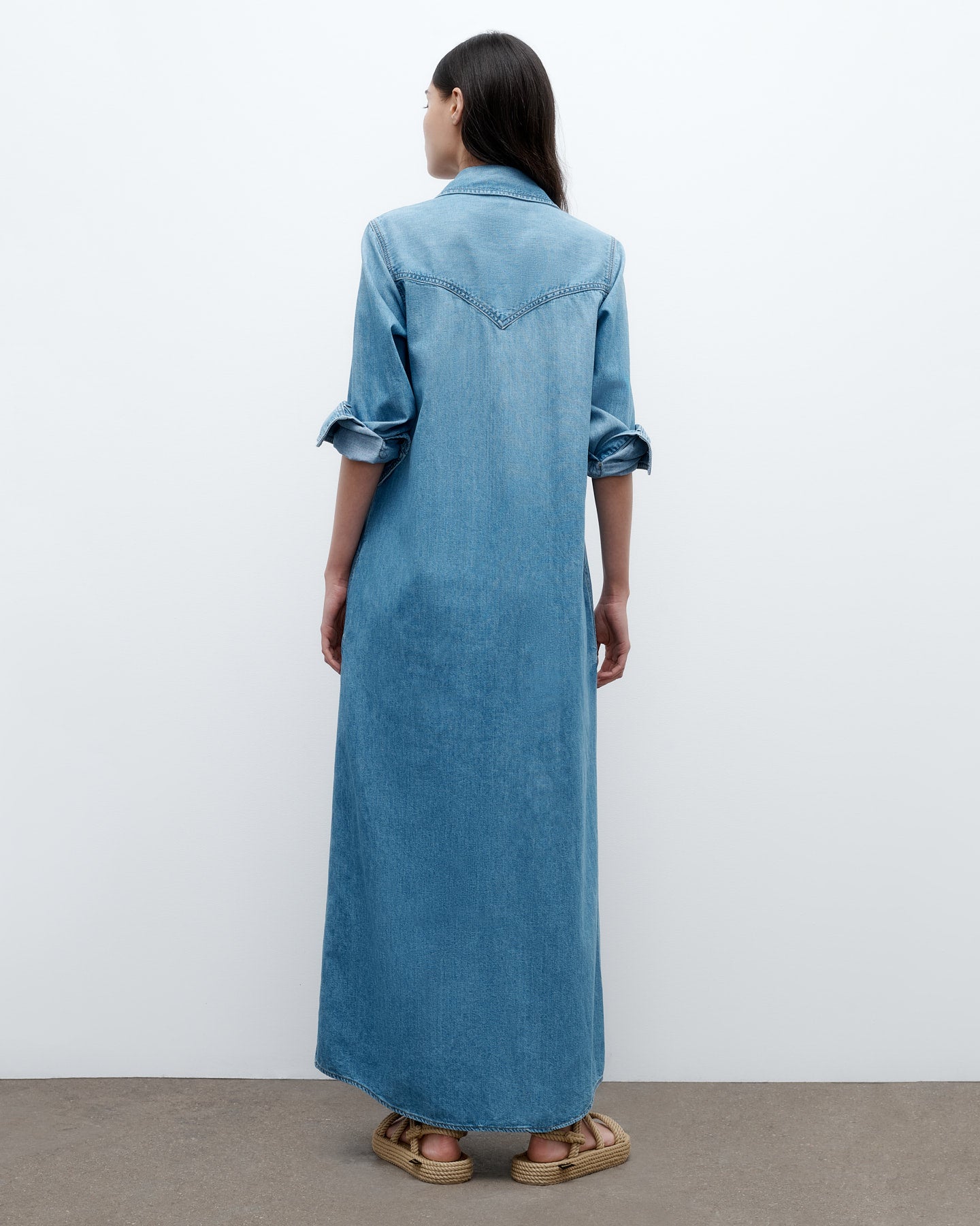 TWP Vintage wash Cowboy Maxi Dress in Denim Shirting view 5