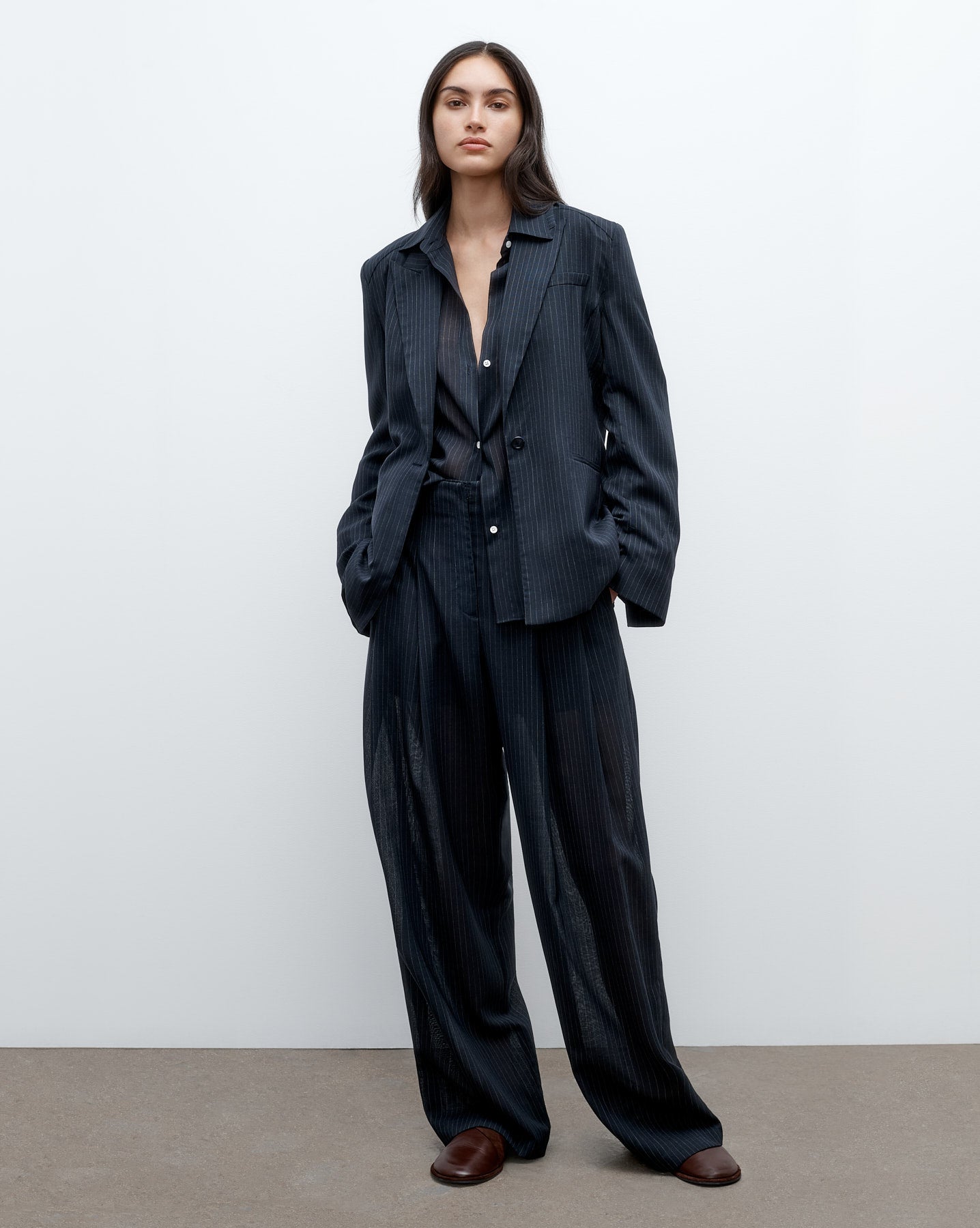 TWP Midnight / white Unlined Husband Blazer in Wool Voile view 1