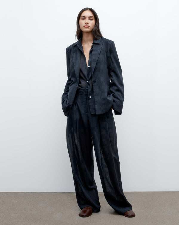 TWP Midnight / white Unlined Husband Blazer in Wool Voile view 1