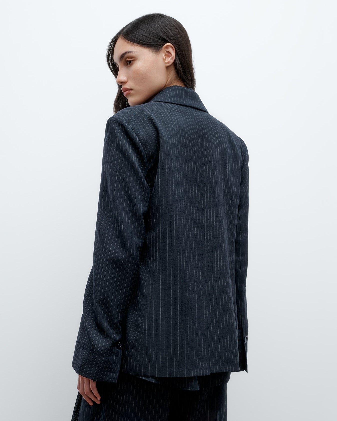 TWP Midnight / white Unlined Husband Blazer in Wool Voile view 5