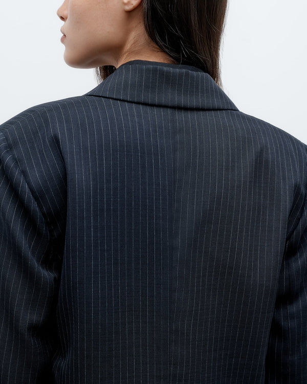 TWP Midnight / white Unlined Husband Blazer in Wool Voile view 4