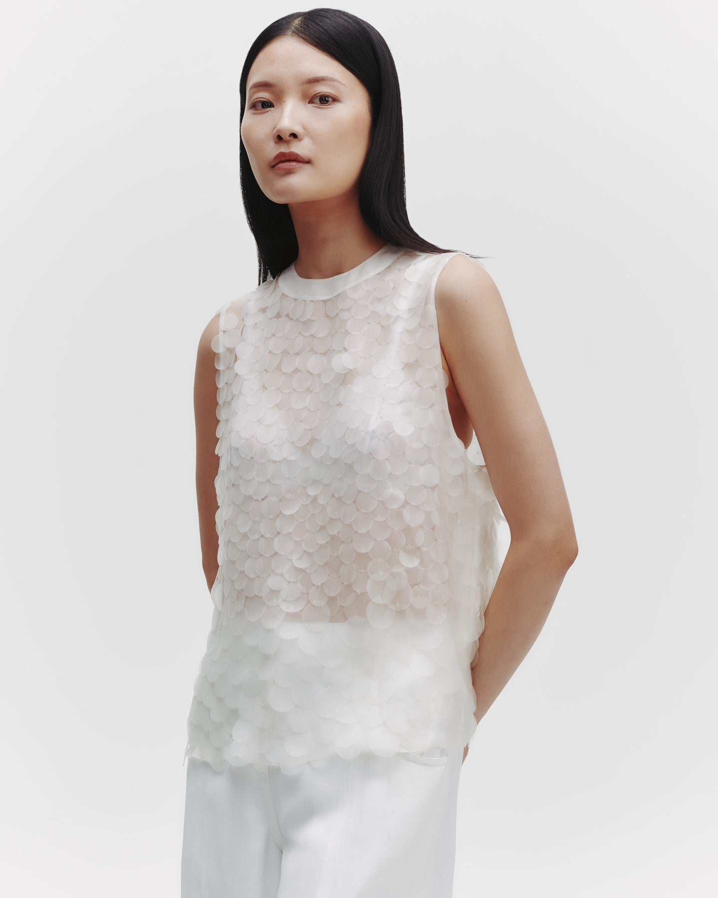 TWP Clear Shell Top in Silk Organza with PVC Paillettes view 1