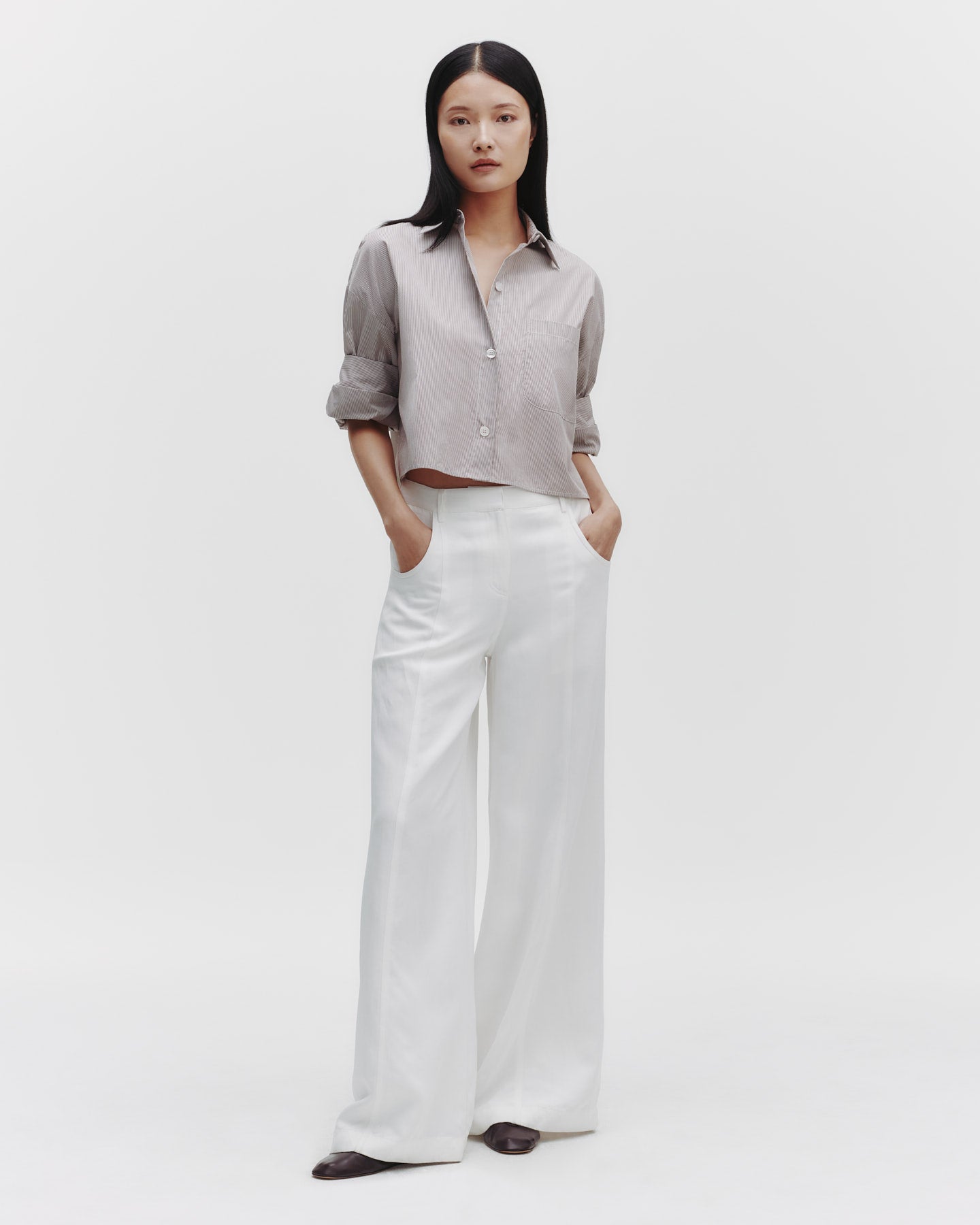 TWP White/chocolate Next Ex Shirt in Superfine Cotton Mini Stripe view 5