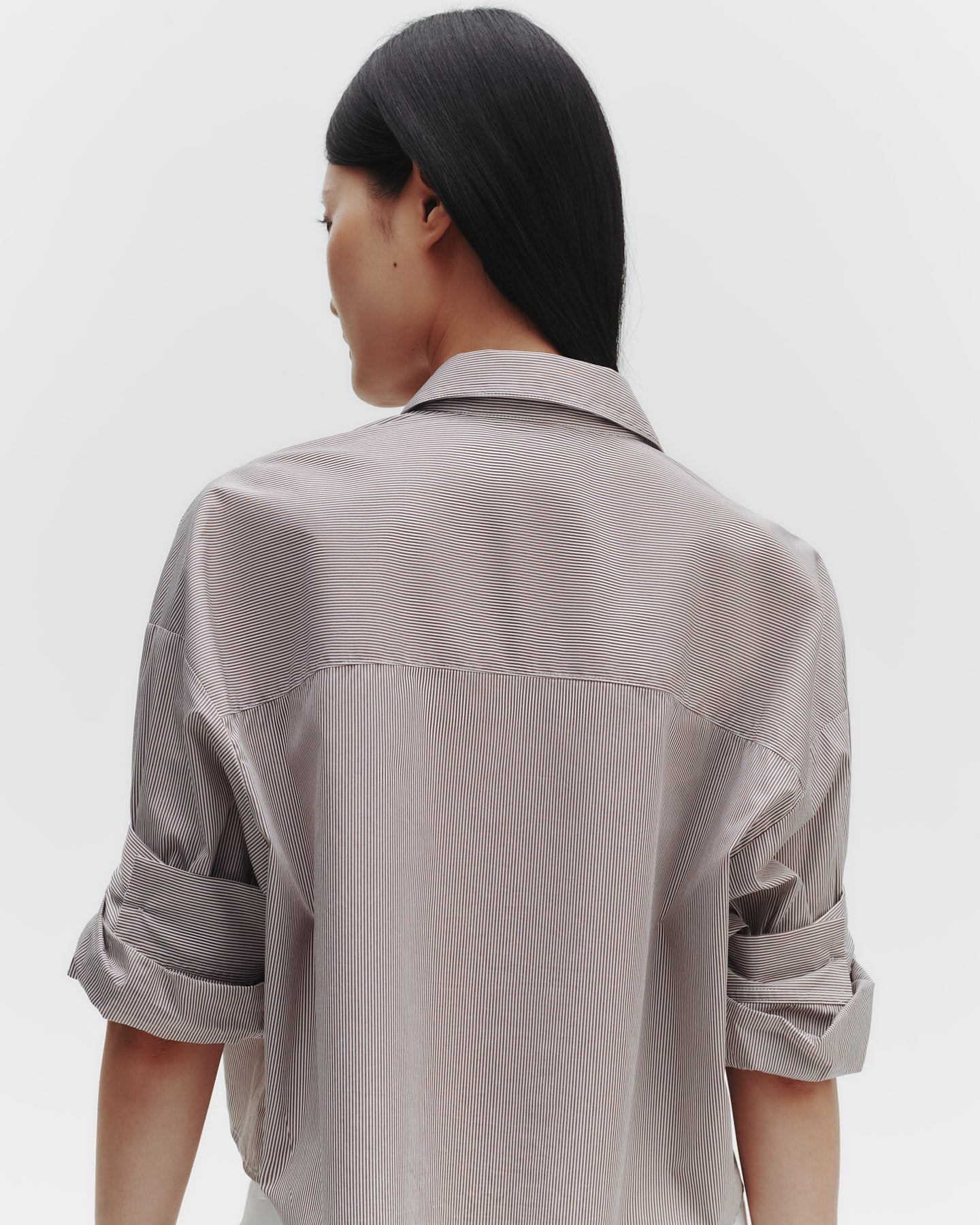 TWP White/chocolate Next Ex Shirt in Superfine Cotton Mini Stripe view 4