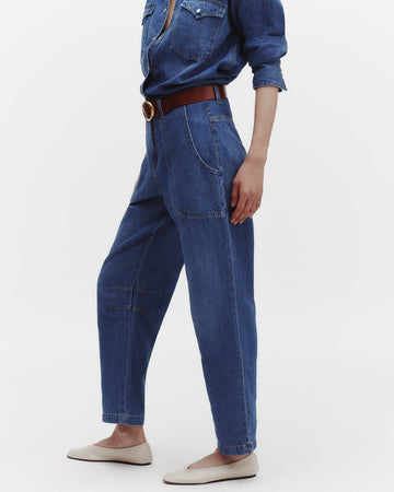 TWP Vintage wash Jetties Beach Pant in Linen Cotton Denim view 4