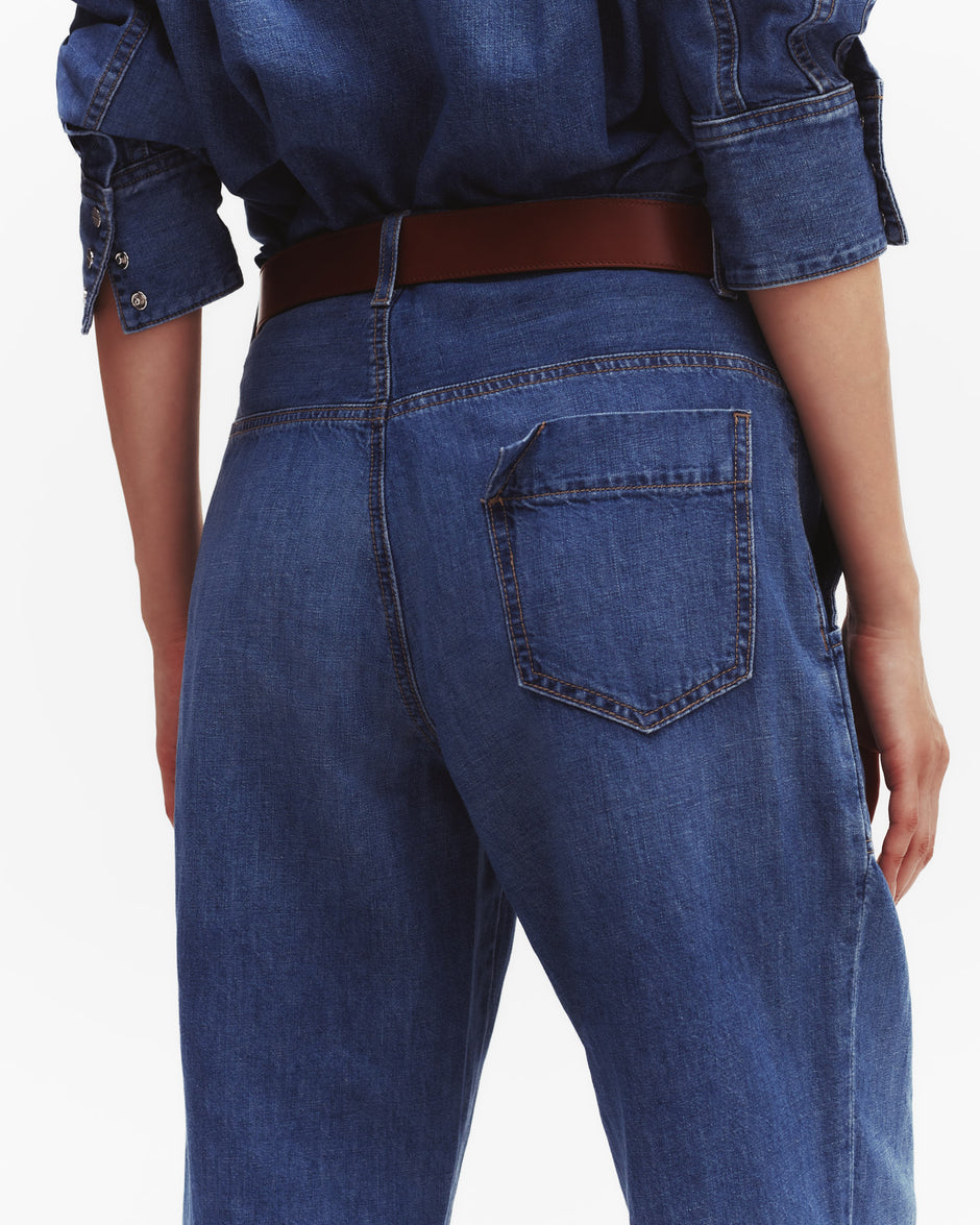 TWP Vintage wash Jetties Beach Pant in Linen Cotton Denim view 5