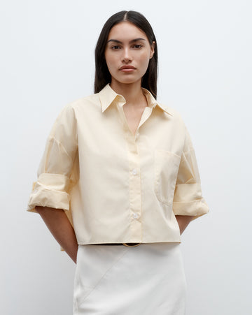 TWP Ivory / yellow Next Ex Shirt in Cotton Banker Stripe view 1