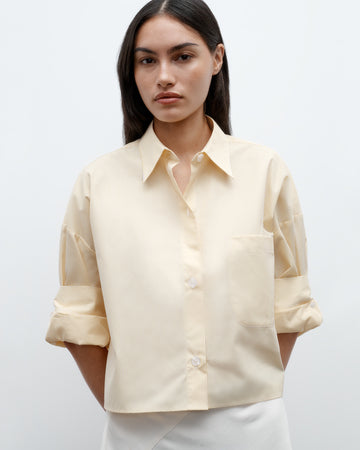 TWP Ivory / yellow Next Ex Shirt in Cotton Banker Stripe view 3