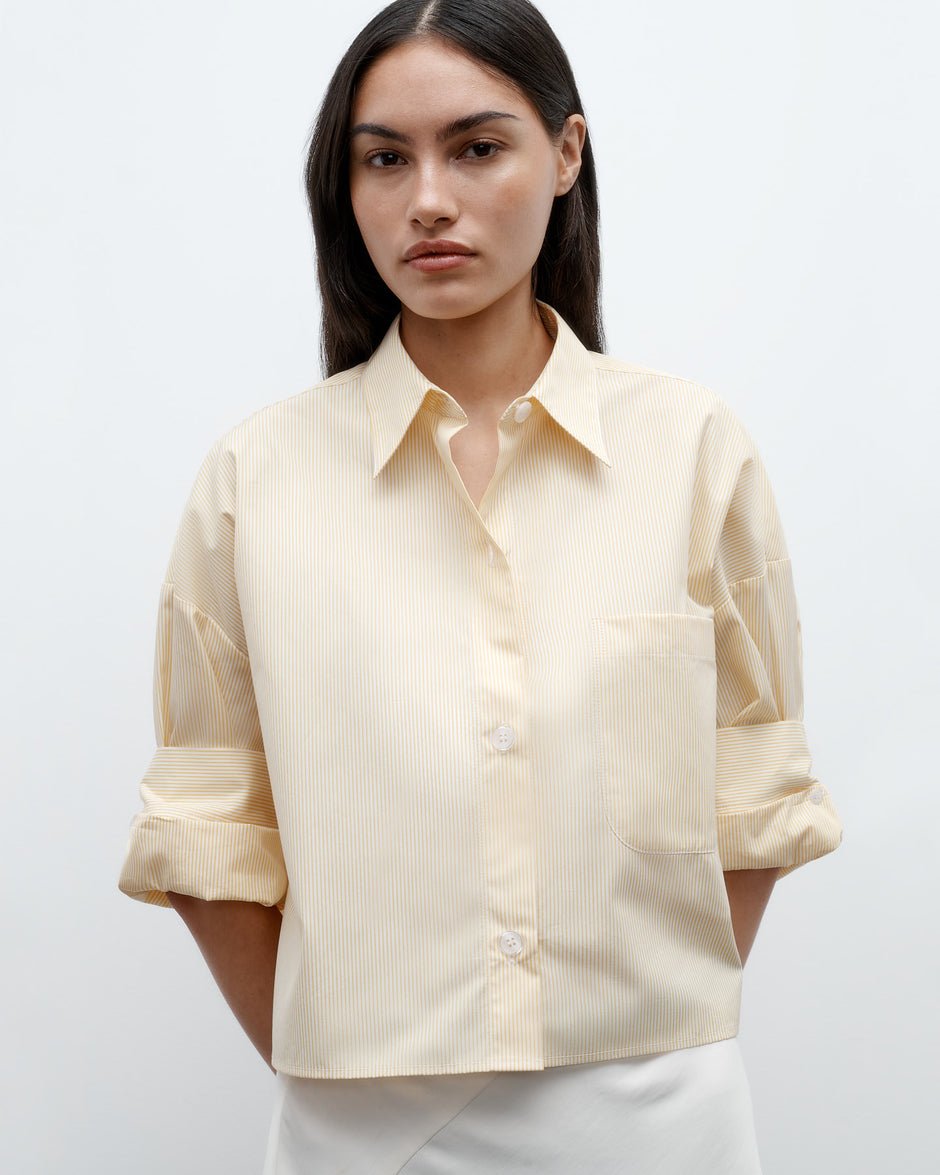 TWP Ivory / yellow Next Ex Shirt in Cotton Banker Stripe view 3