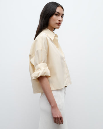 TWP Ivory / yellow Next Ex Shirt in Cotton Banker Stripe view 2