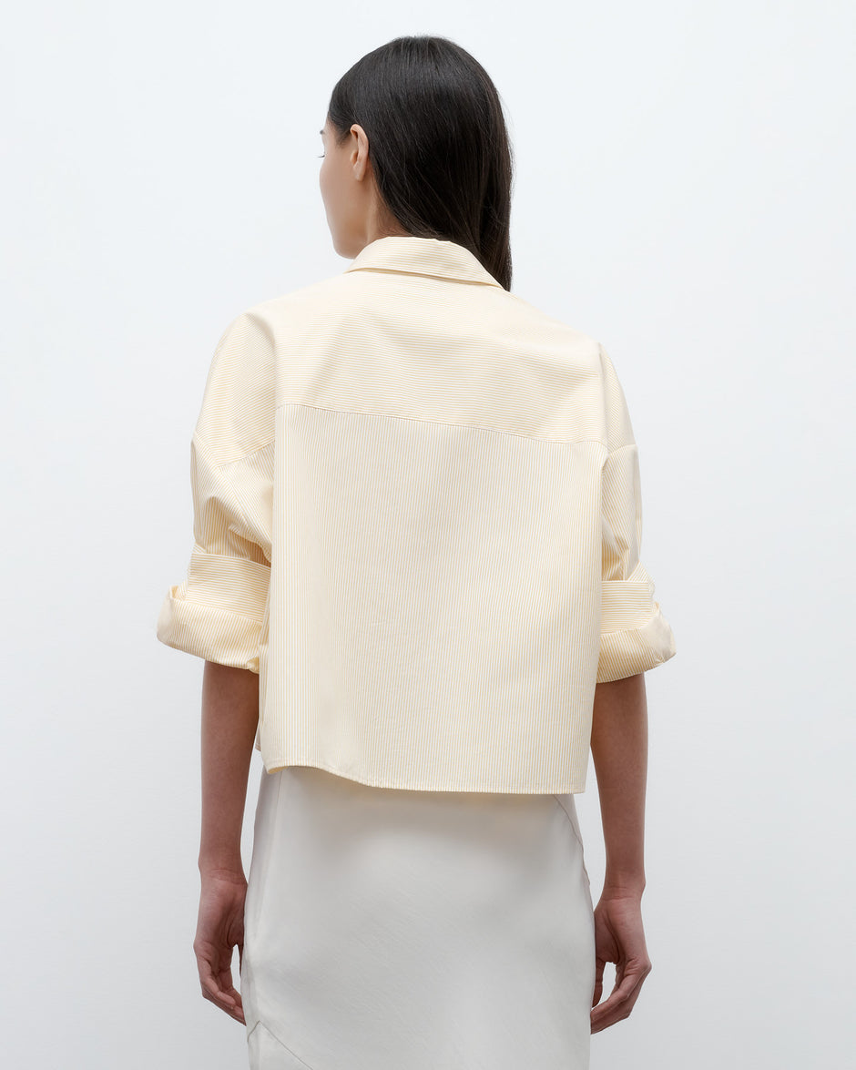 TWP Ivory / yellow Next Ex Shirt in Cotton Banker Stripe view 4