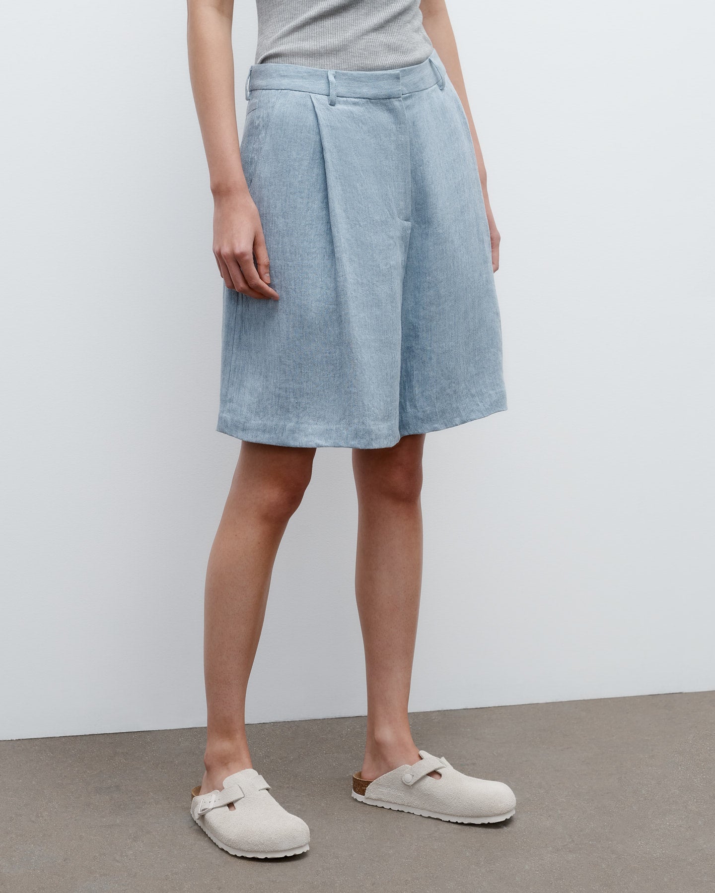 TWP Light indigo Fisher Short in Lightweight Washed Hemp Denim view 3