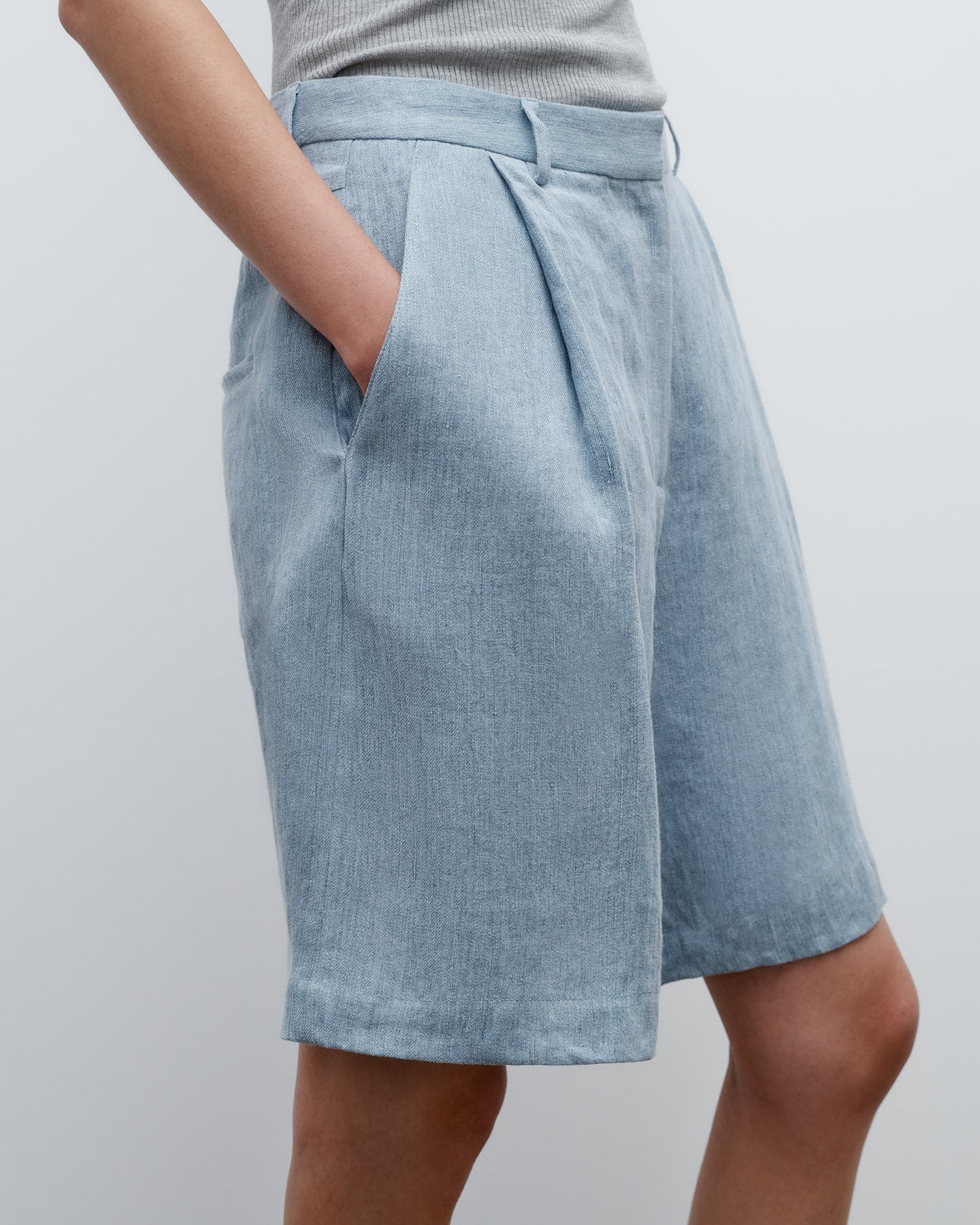 TWP Light indigo Fisher Short in Lightweight Washed Hemp Denim view 2