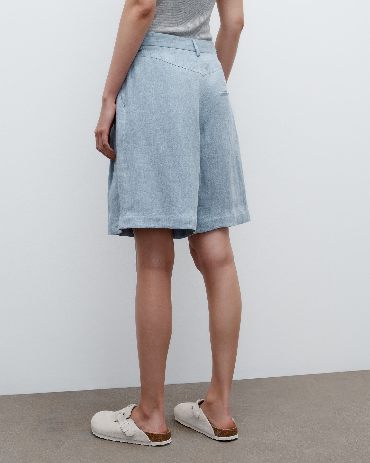 TWP Light indigo Fisher Short in Lightweight Washed Hemp Denim view 5