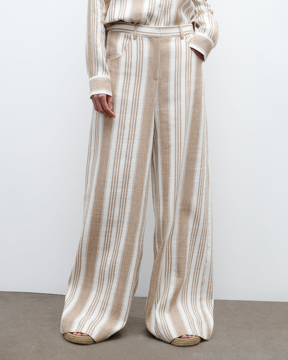 TWP White/khaki Demie Trouser in Tosca Barre Linen view 3