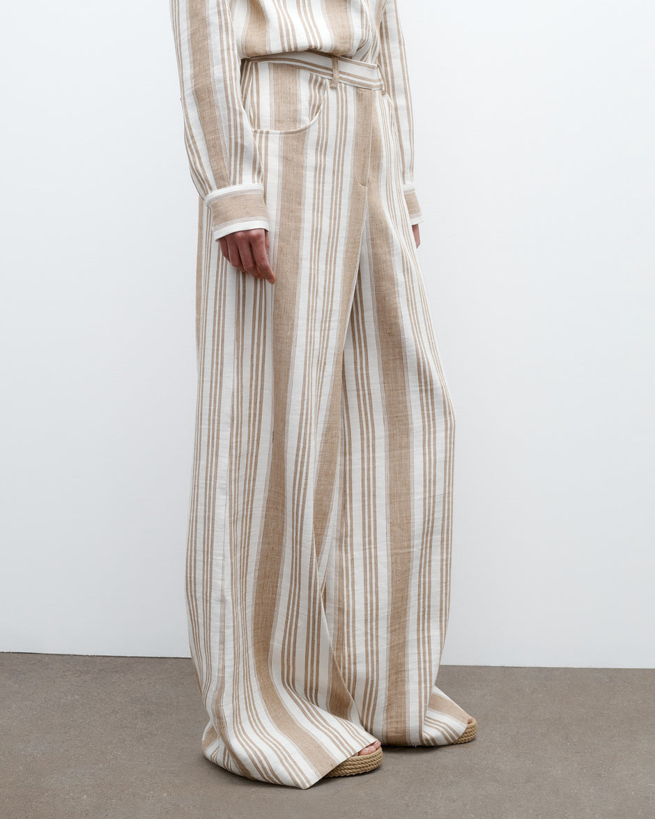 TWP White/khaki Demie Trouser in Tosca Barre Linen view 2