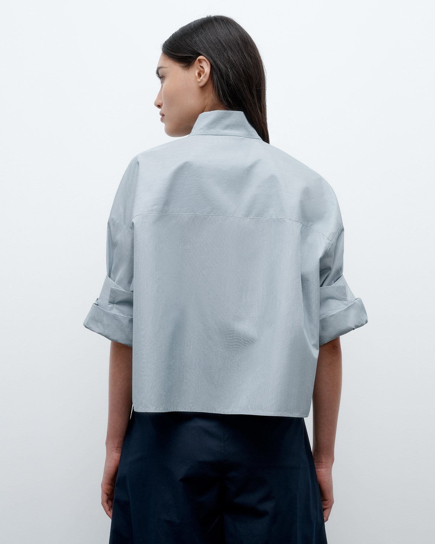TWP Indigo / white Next Ex Shirt with Tie in Baroness Stripe Cotton view 5