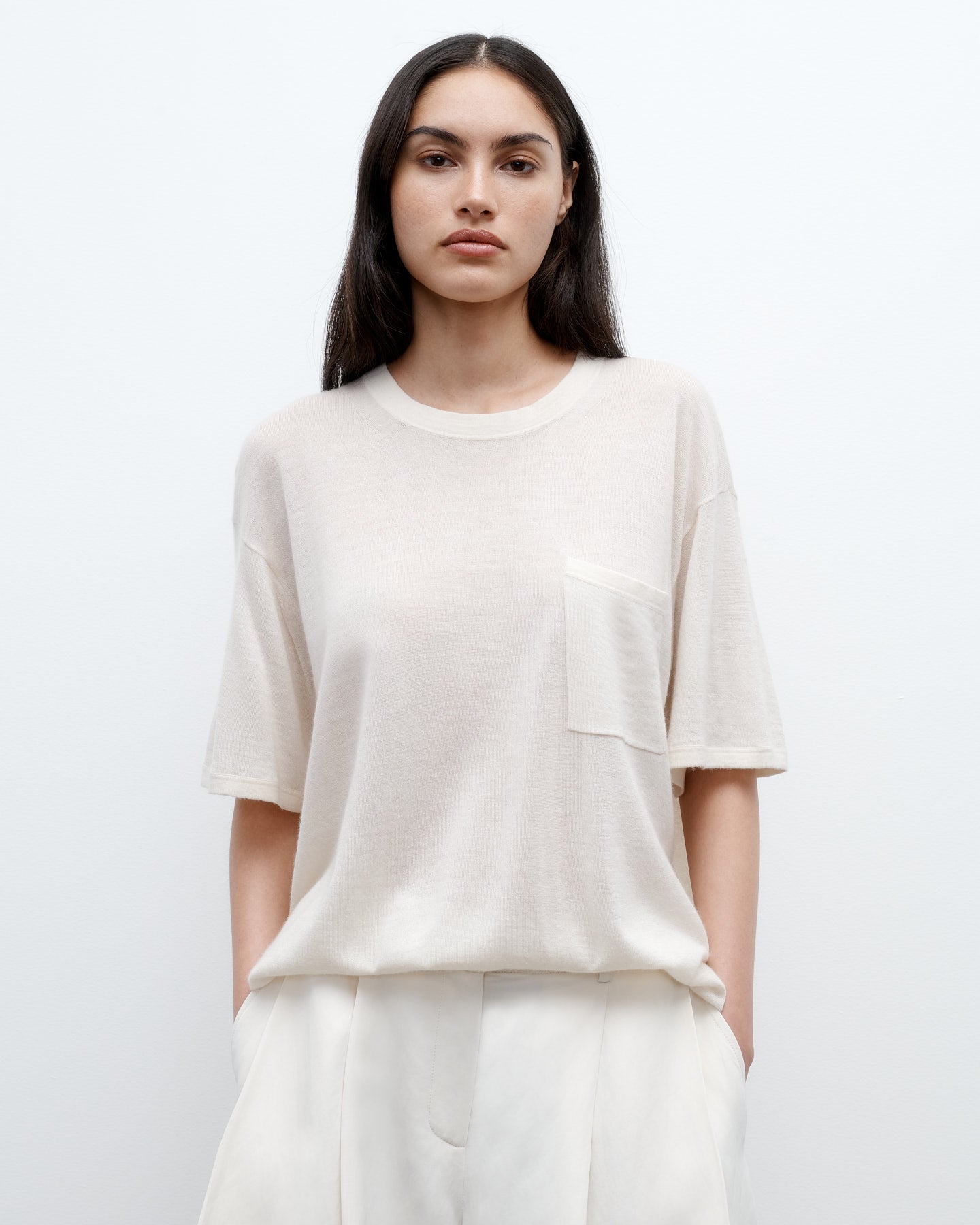 TWP Ivory Knit Big Boy Tee in Skye Cashmere view 1