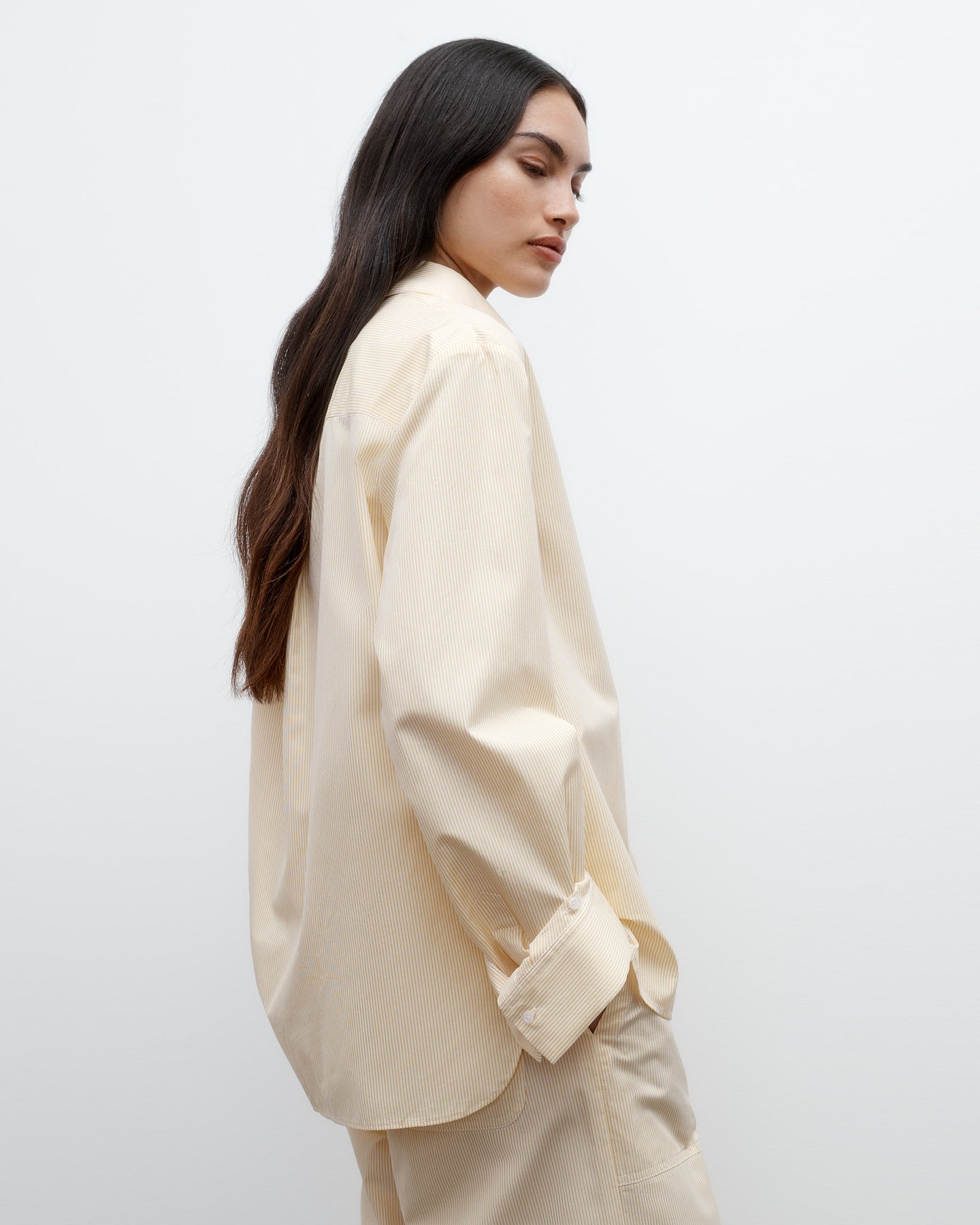 TWP Ivory / yellow Next Morning Shirt in Cotton Banker Stripe view 4