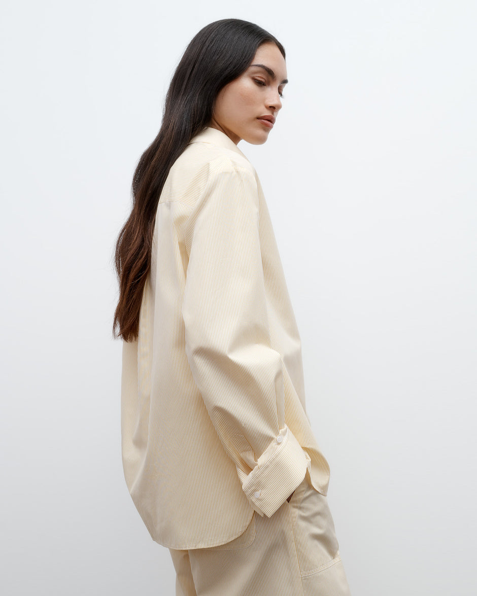 TWP Ivory / yellow Next Morning Shirt in Cotton Banker Stripe view 4