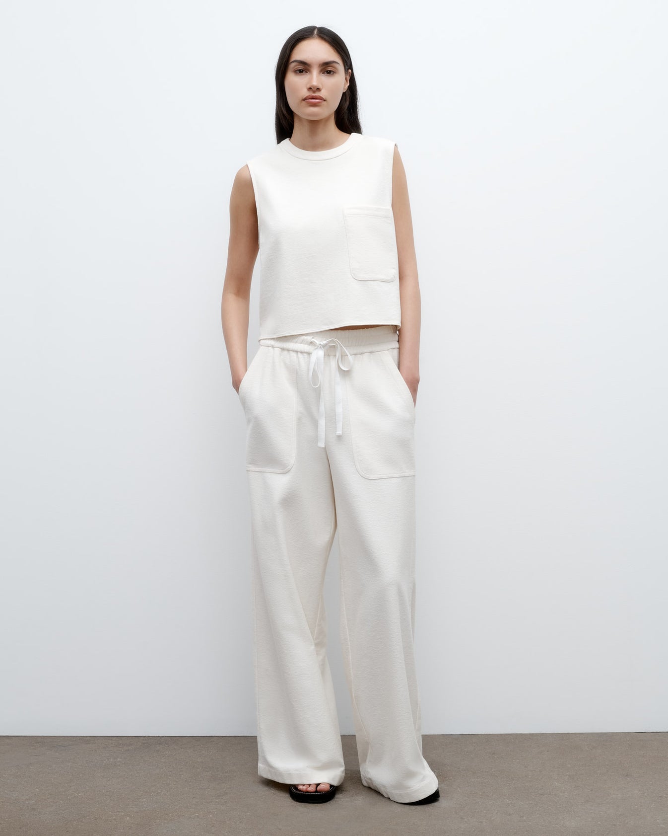 TWP Ivory Cropped Muscle Tank in French Terry view 5