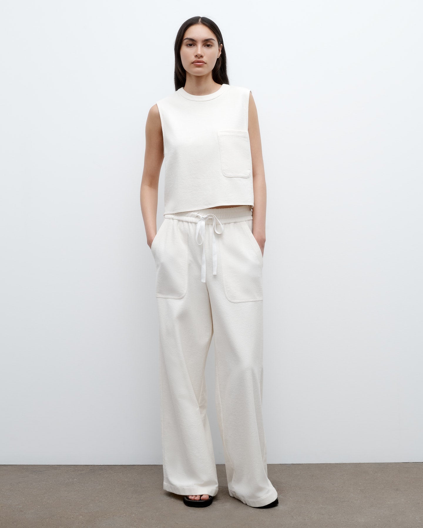 TWP Ivory Cropped Muscle Tank in French Terry view 5