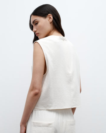 TWP Ivory Cropped Muscle Tank in French Terry view 3
