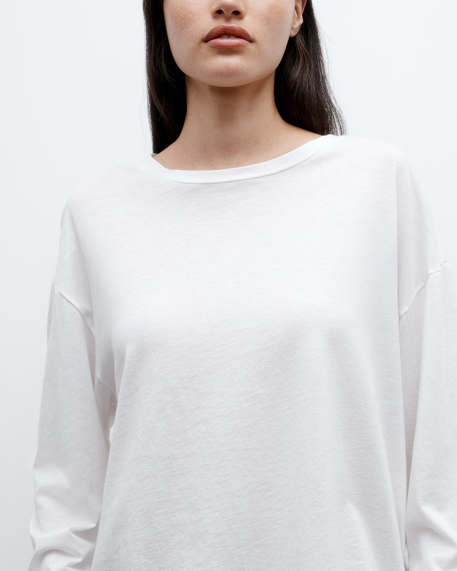 TWP White Slouchy Long Sleeve in Supima Cotton view 4