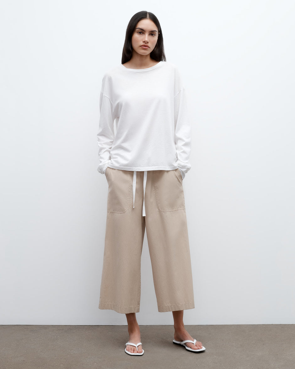 TWP White Slouchy Long Sleeve in Supima Cotton view 3