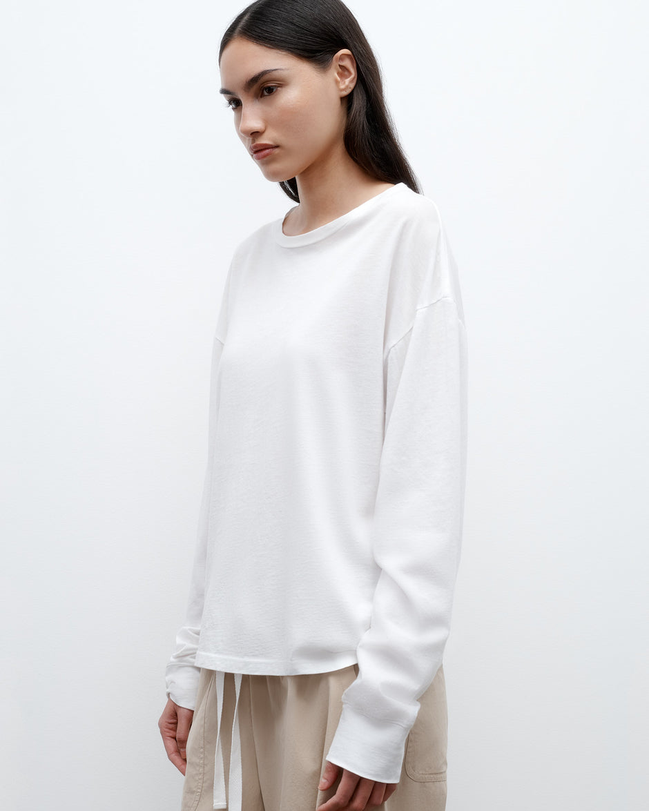 TWP White Slouchy Long Sleeve in Supima Cotton view 2