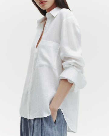 TWP White The Next Morning Shirt in Delave Linen view 3