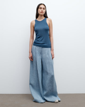 TWP Light indigo Next Didi Pant in Lightweight Washed Hemp Denim view 5