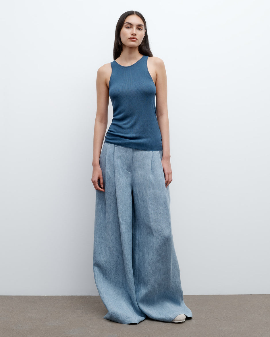 TWP Light indigo Next Didi Pant in Lightweight Washed Hemp Denim view 5