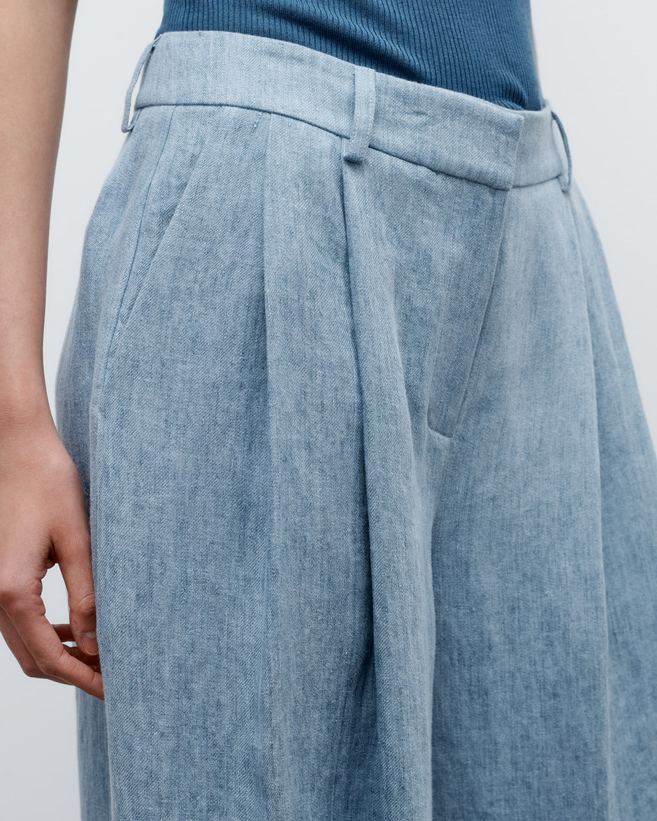 TWP Light indigo Next Didi Pant in Lightweight Washed Hemp Denim view 3