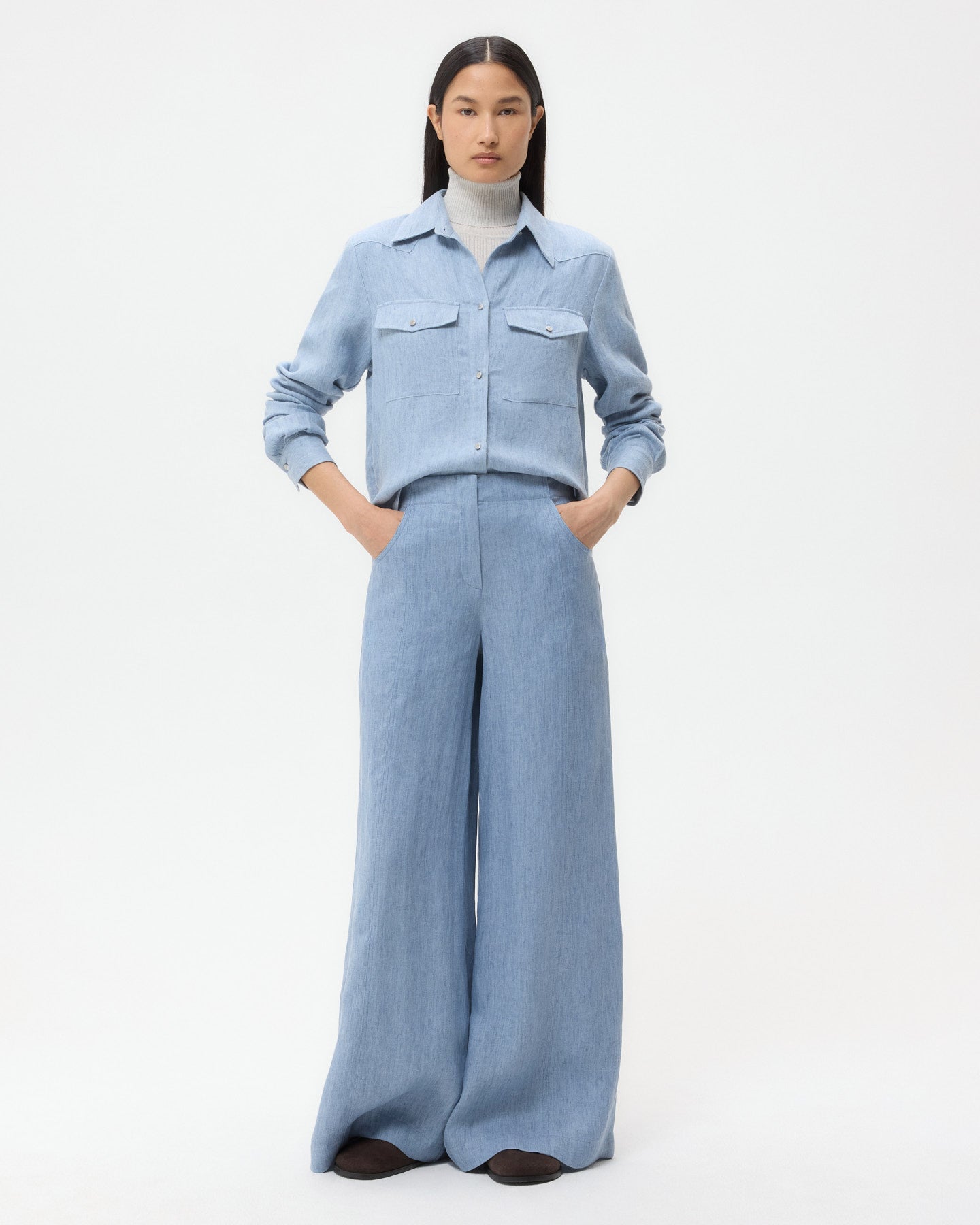 TWP Light indigo Demie Pant in Lightweight Washed Hemp Denim view 2