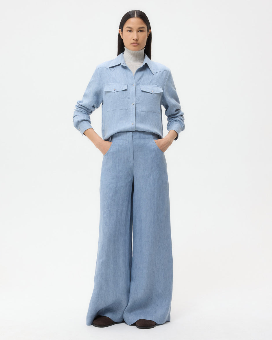 TWP Light indigo Demie Pant in Lightweight Washed Hemp Denim view 2