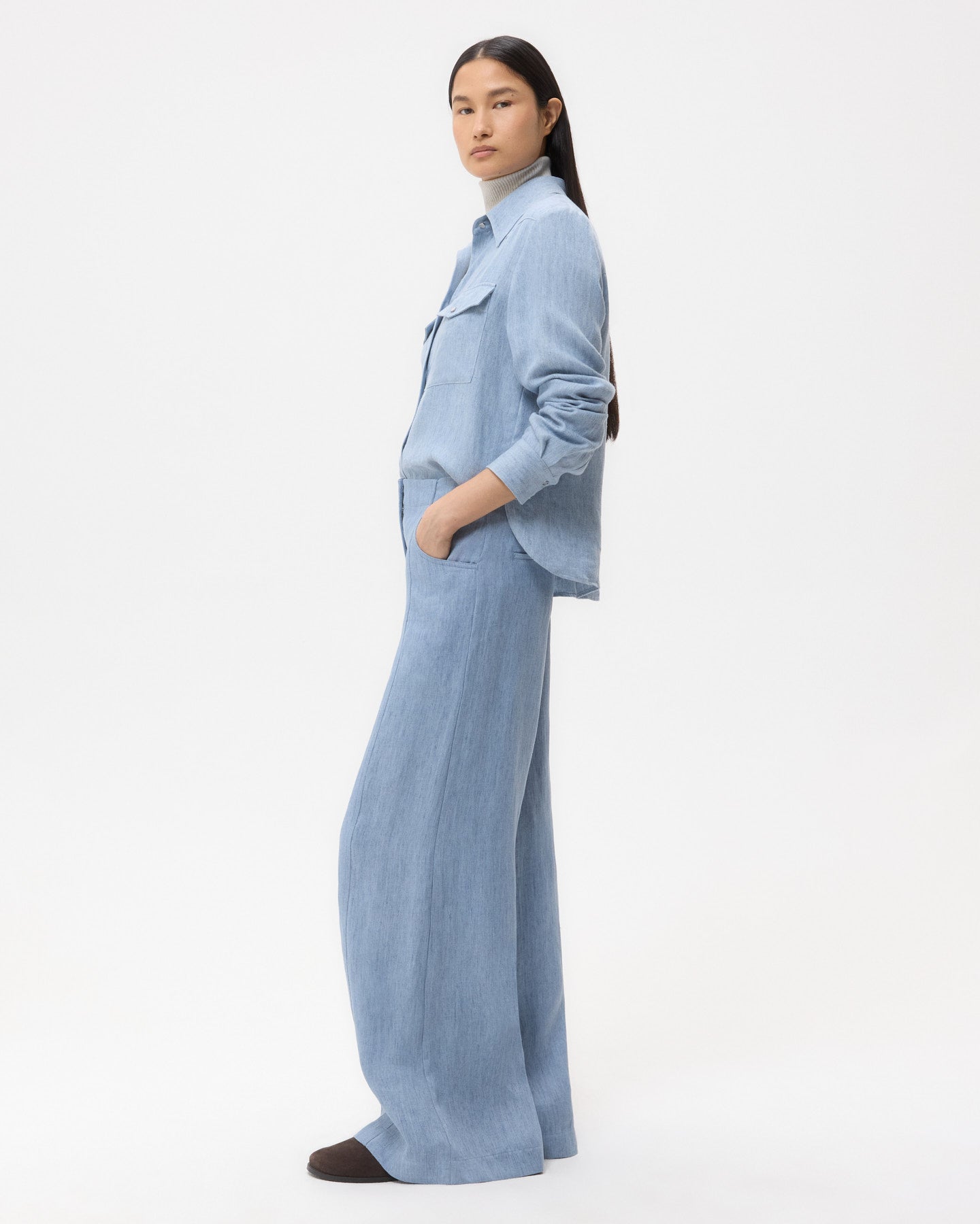 TWP Light indigo Demie Pant in Lightweight Washed Hemp Denim view 3