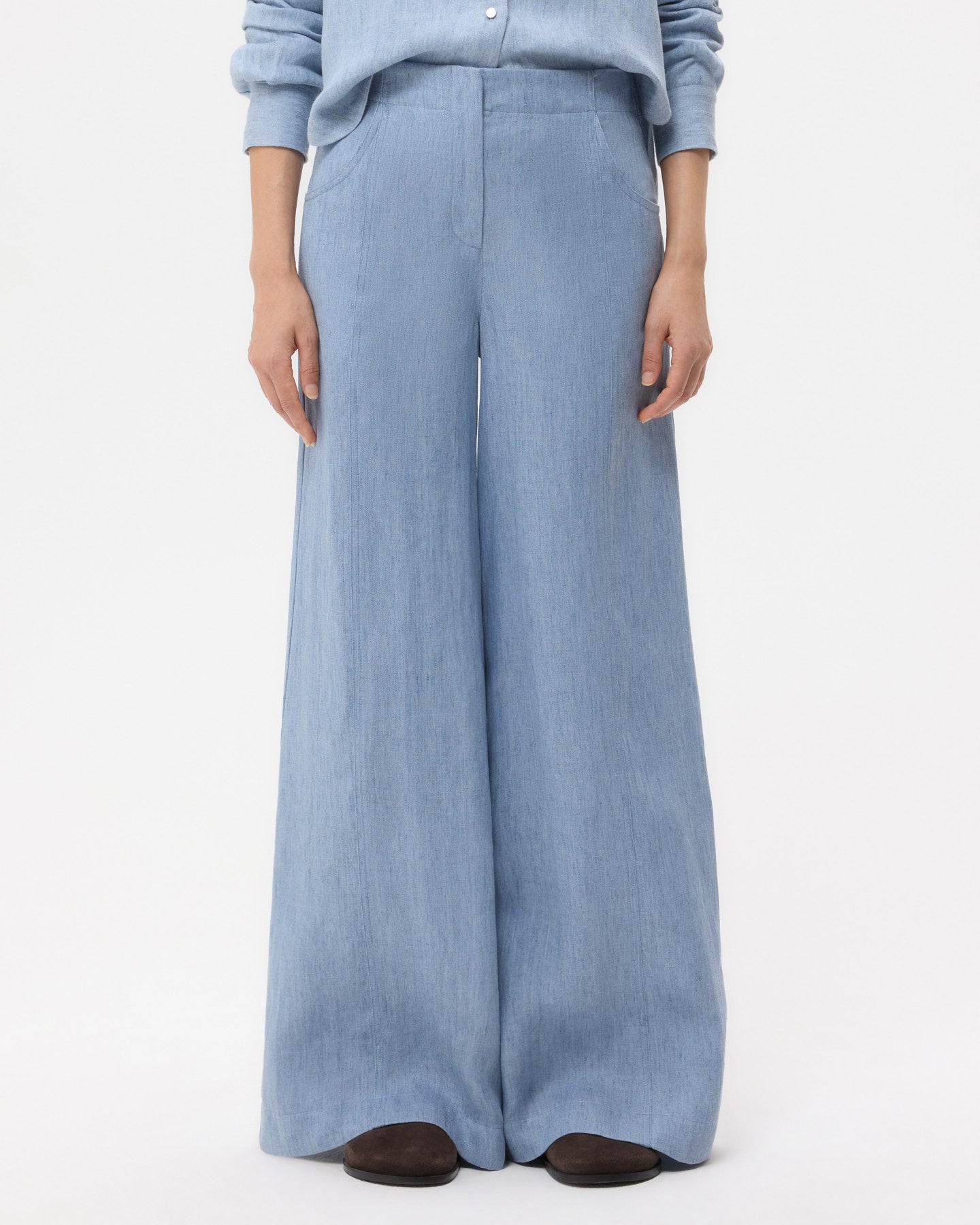 TWP Light indigo Demie Pant in Lightweight Washed Hemp Denim view 1