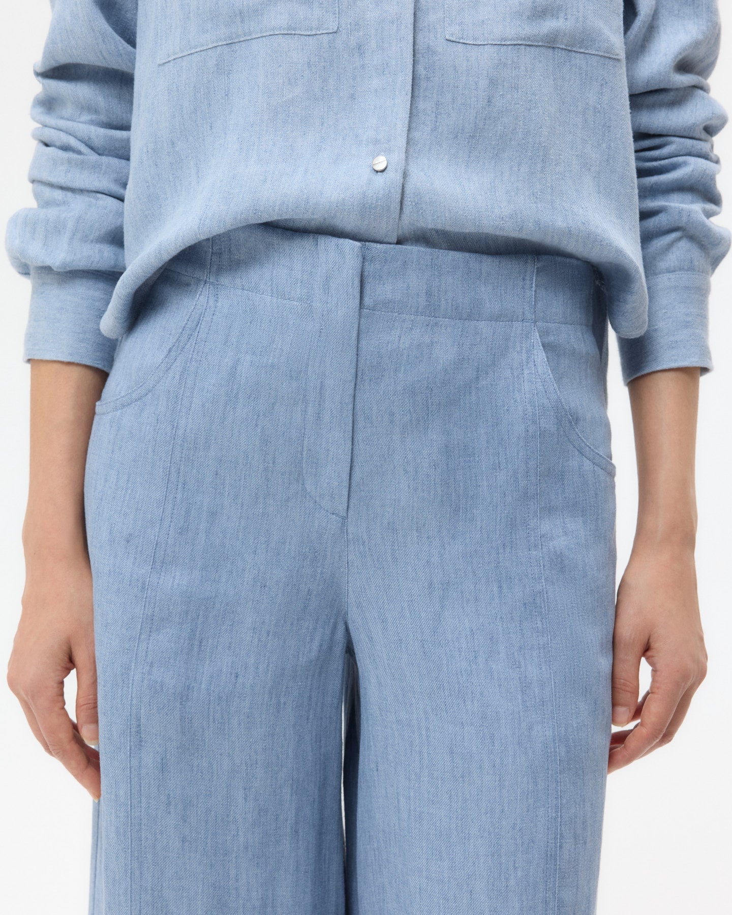 TWP Light indigo Demie Pant in Lightweight Washed Hemp Denim view 4