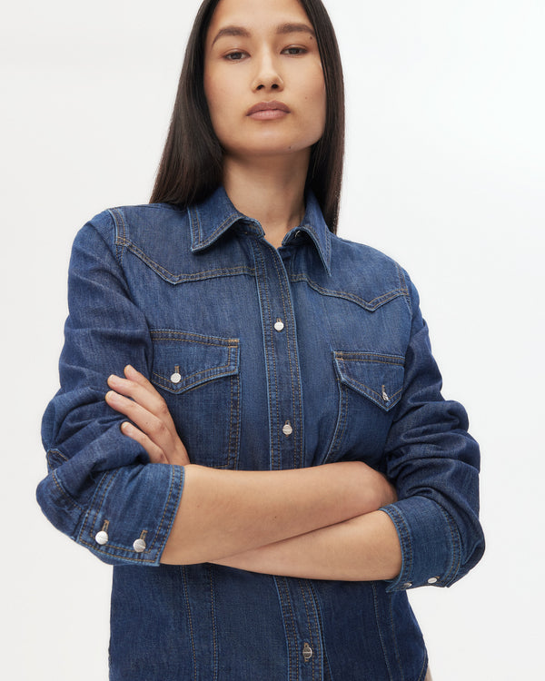 TWP Dark wash Mustang Sally Shirt in Denim Shirting view 7