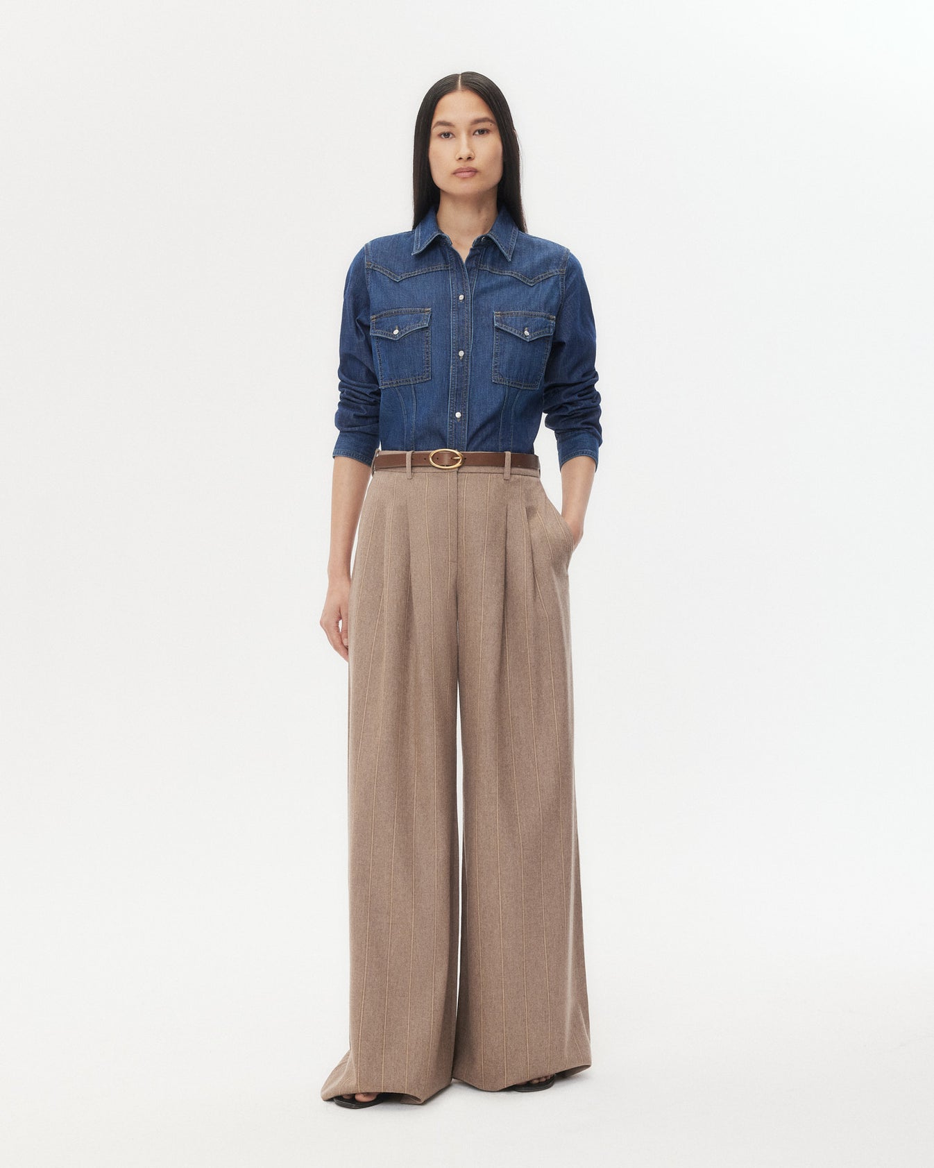 TWP Dark wash Mustang Sally Shirt in Denim Shirting view 3